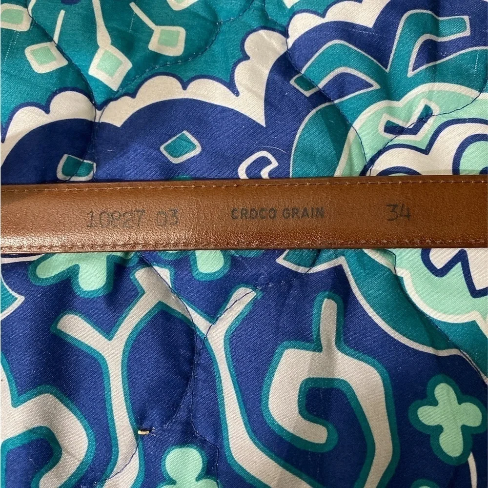 Canterbury Belt solid brass buckle brown croco grain leather Sz 34  S-14